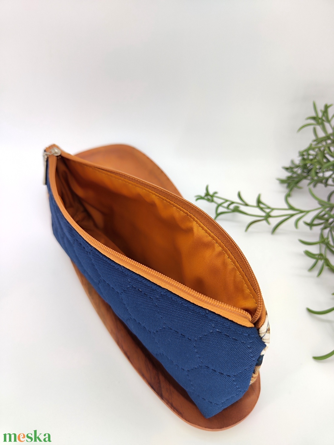 Tolltartó / neszeszer kék- arany-  narancsos virág 3D minta - otthon & életmód - papír, írószer - tolltartó & ceruzatekercs - Meska.hu