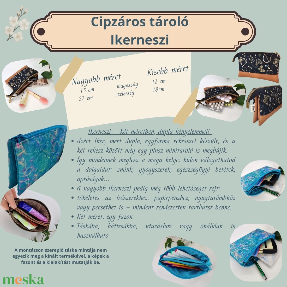Ikerneszi - Kisebb - Cipzáros tároló - sünis minta - táska & tok - neszesszer - Meska.hu