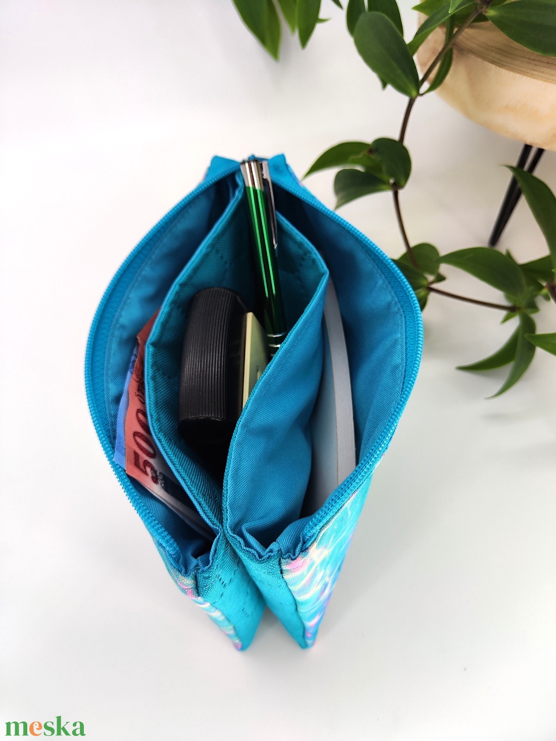 Ikerneszi - Nagyobb - Cipzáros tároló - kék, aqua minta - táska & tok - neszesszer - Meska.hu