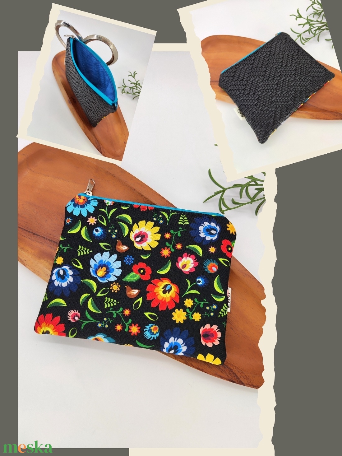 Mini cipzáros tároló - Virágos, fehér(elfogyott ), fekete és kék alapon - táska & tok - neszesszer - Meska.hu