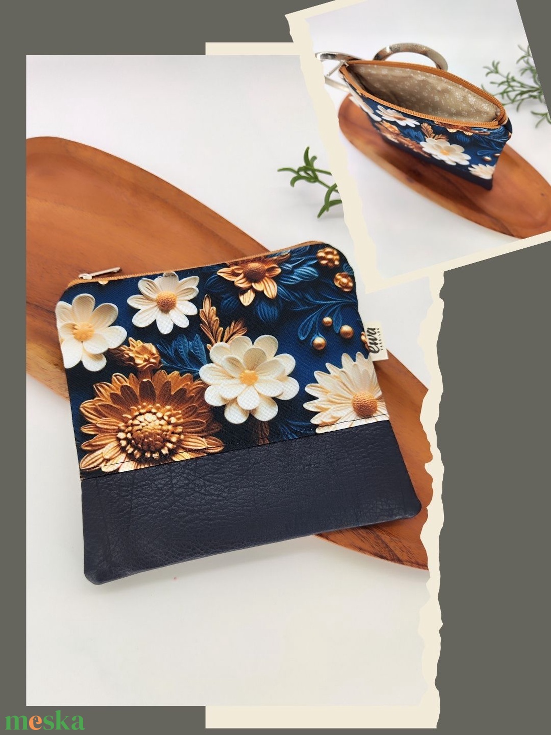 Mini cipzáros tároló - Virágos, fehér(elfogyott ), fekete és kék alapon - táska & tok - neszesszer - Meska.hu