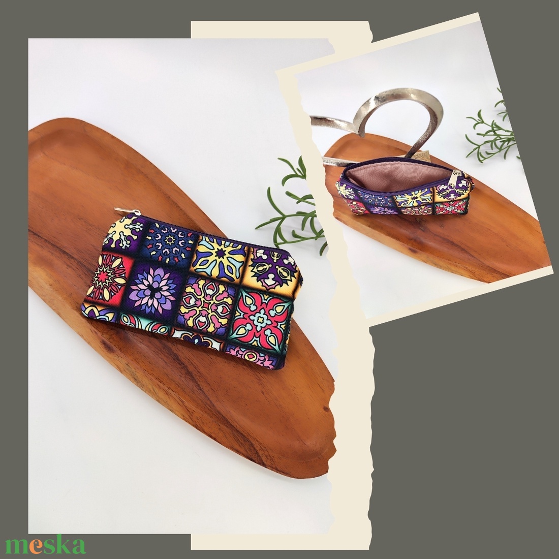 Mini cipzáros tároló - Mozaik, csigás és virágos motívum - táska & tok - neszesszer - Meska.hu