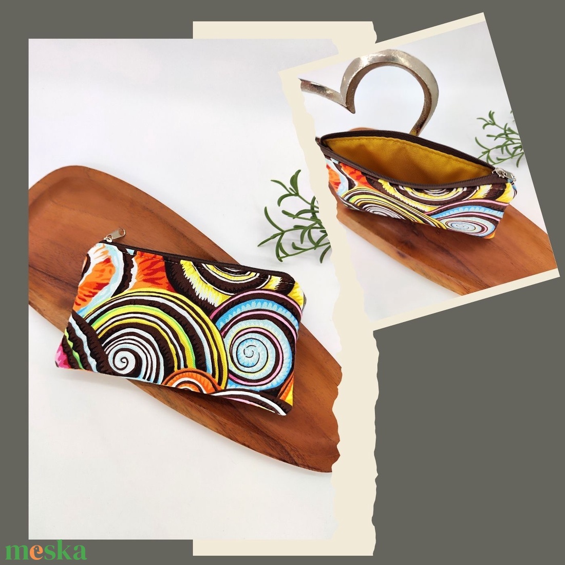 Mini cipzáros tároló - Mozaik, csigás és virágos motívum - táska & tok - neszesszer - Meska.hu