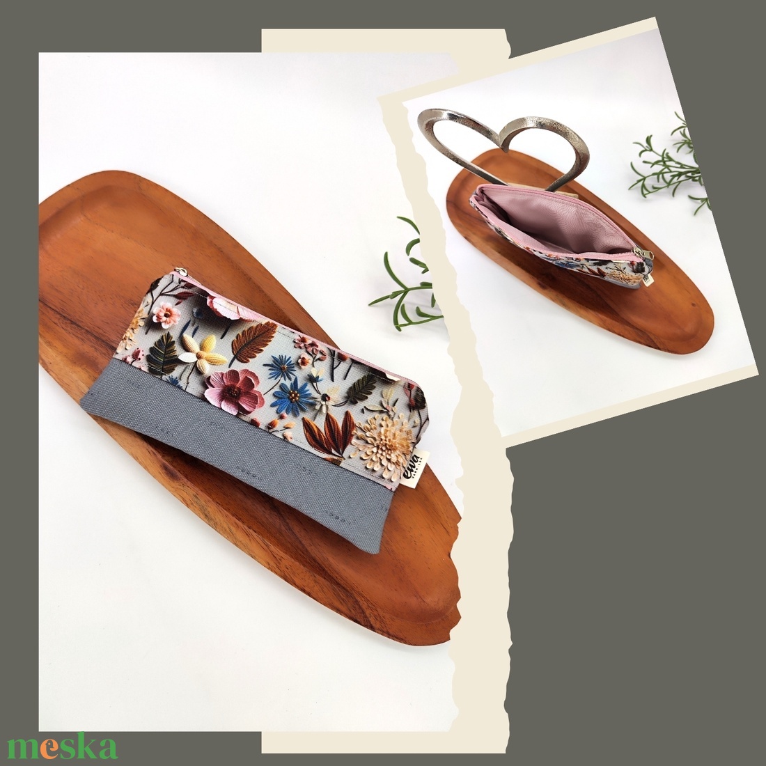 Mini cipzáros tároló - Mozaik, csigás és virágos motívum - táska & tok - neszesszer - Meska.hu