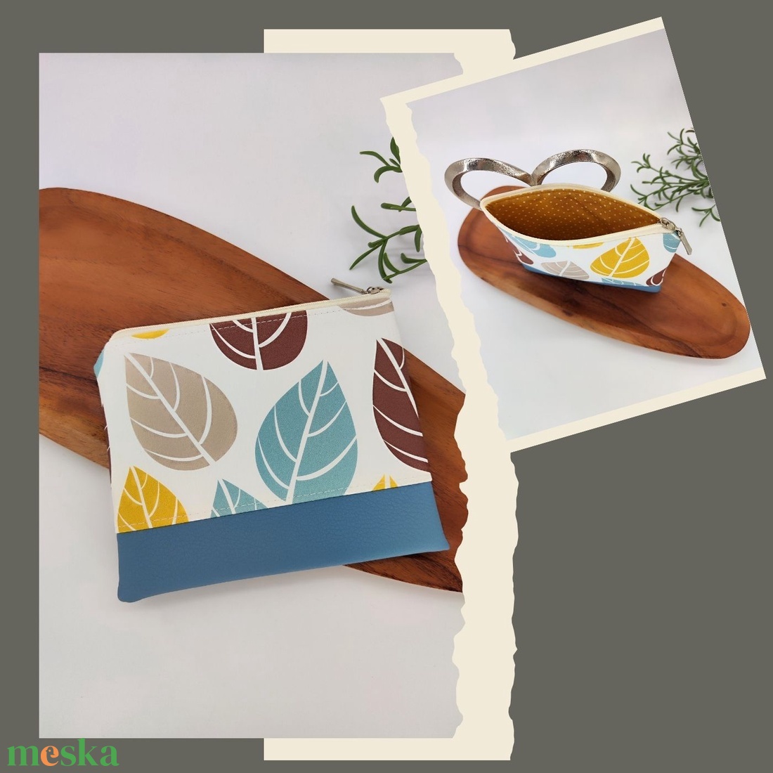 Mini cipzáros tároló - Rózsák, levelek és menta kord minta - táska & tok - neszesszer - Meska.hu