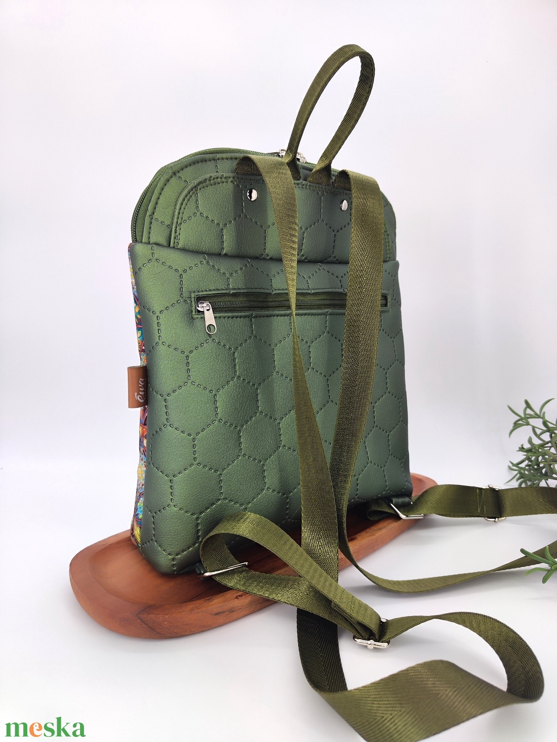 Útravaló hátizsák S méret zöld-narancs mandala minta - táska & tok - hátizsák - kishátizsák - Meska.hu