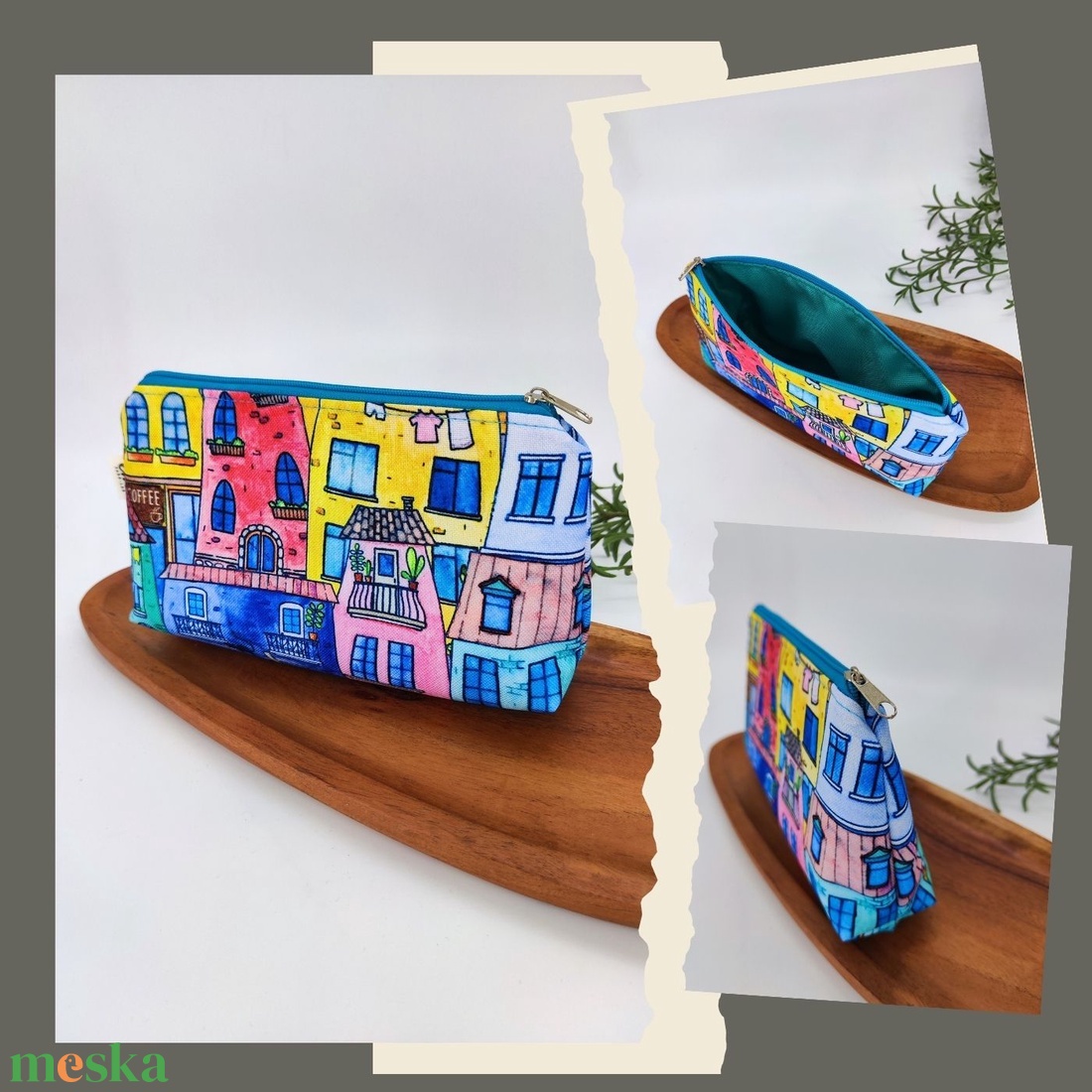 Cipzáros tároló, neszesszer-Föld színei minta, Hátikós minta, Mályva alapon geometriai minta - táska & tok - neszesszer - Meska.hu