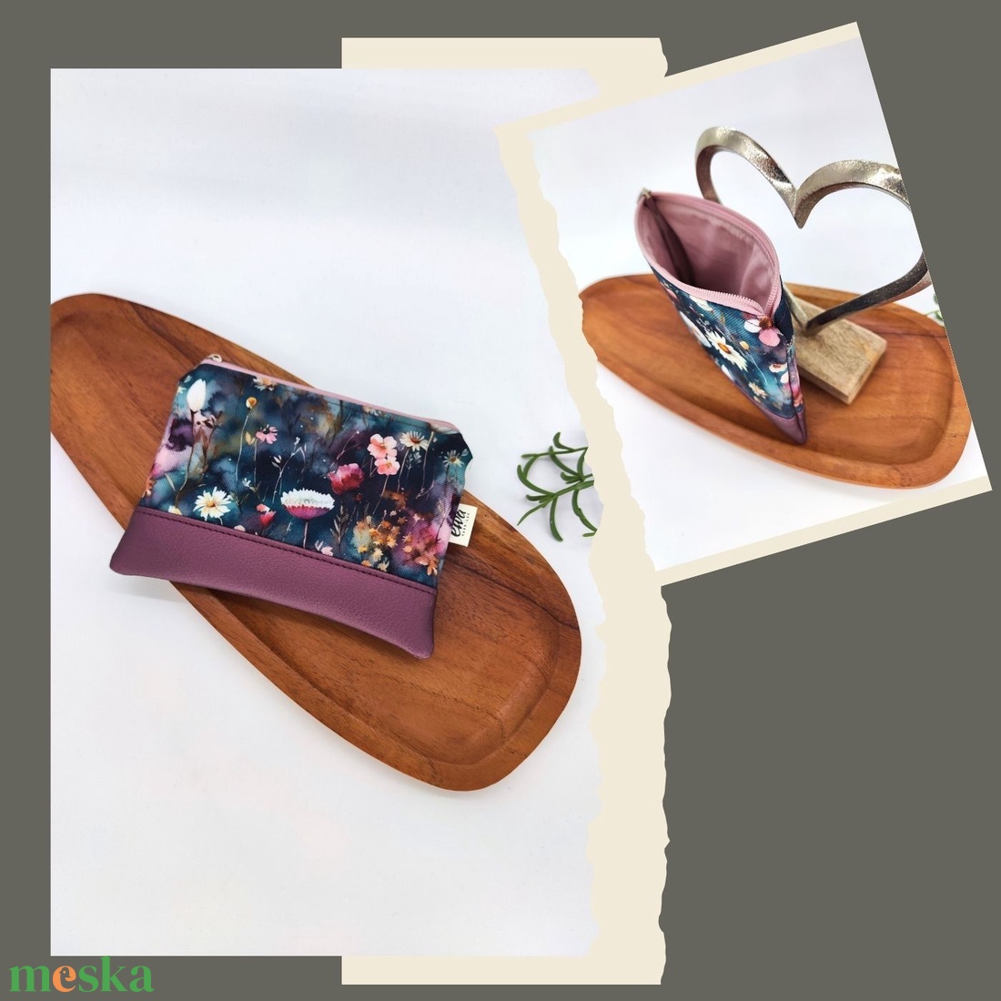 Mini cipzáros tároló Lila/ padlizsán szín- Középen virágos minta, Virágos minta szélesebb, Virágos minta kisebb - táska & tok - neszesszer - Meska.hu