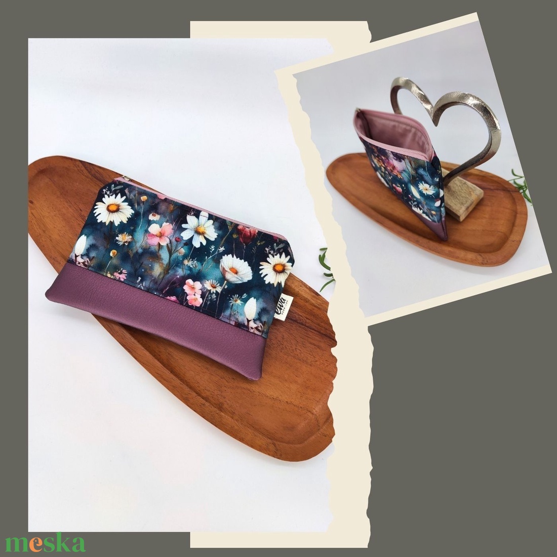 Mini cipzáros tároló Lila/ padlizsán szín- Középen virágos minta, Virágos minta szélesebb, Virágos minta kisebb - táska & tok - neszesszer - Meska.hu