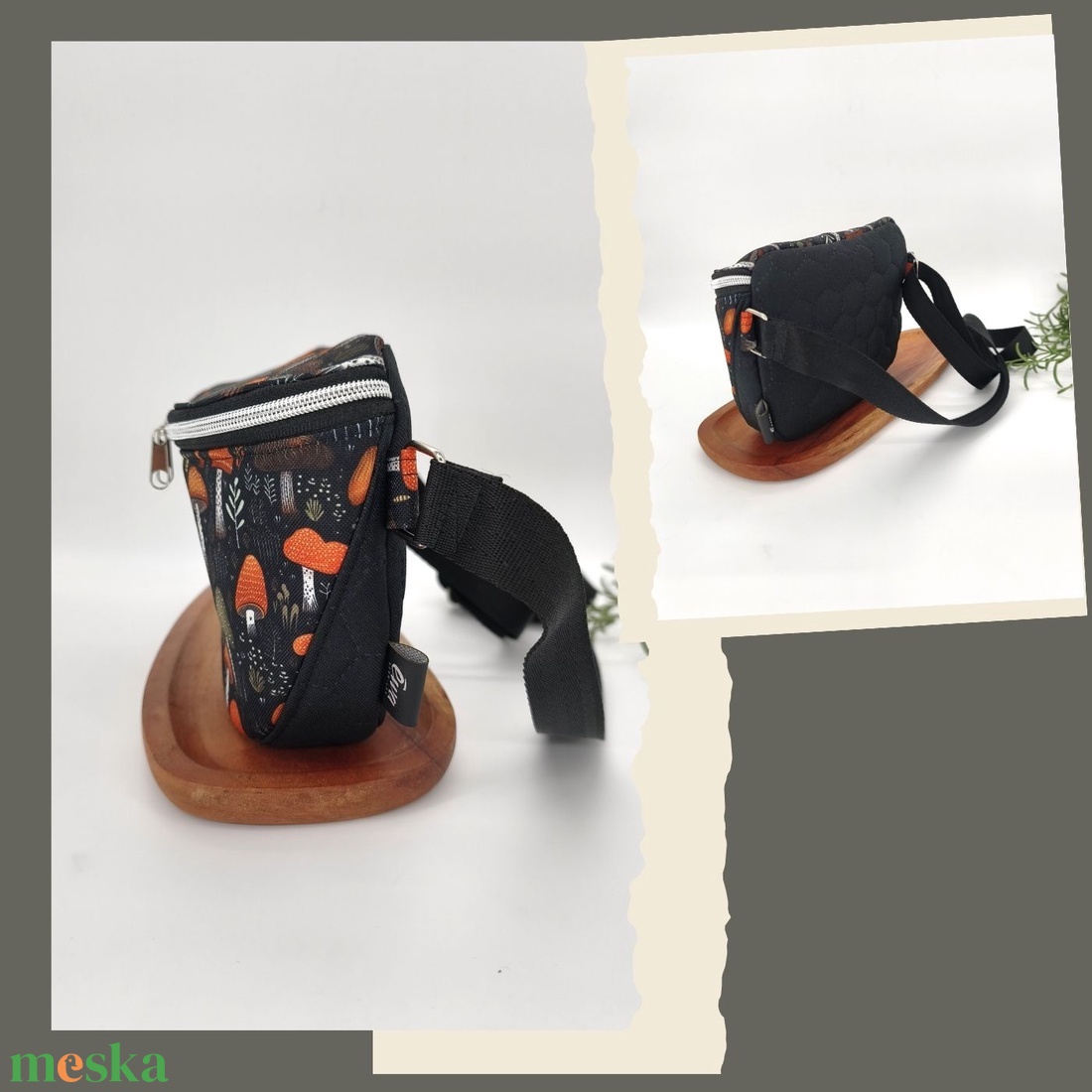 Emily crossbody Mini méret gombák fekete alapon - táska & tok - kézitáska & válltáska - vállon átvethető táska - Meska.hu