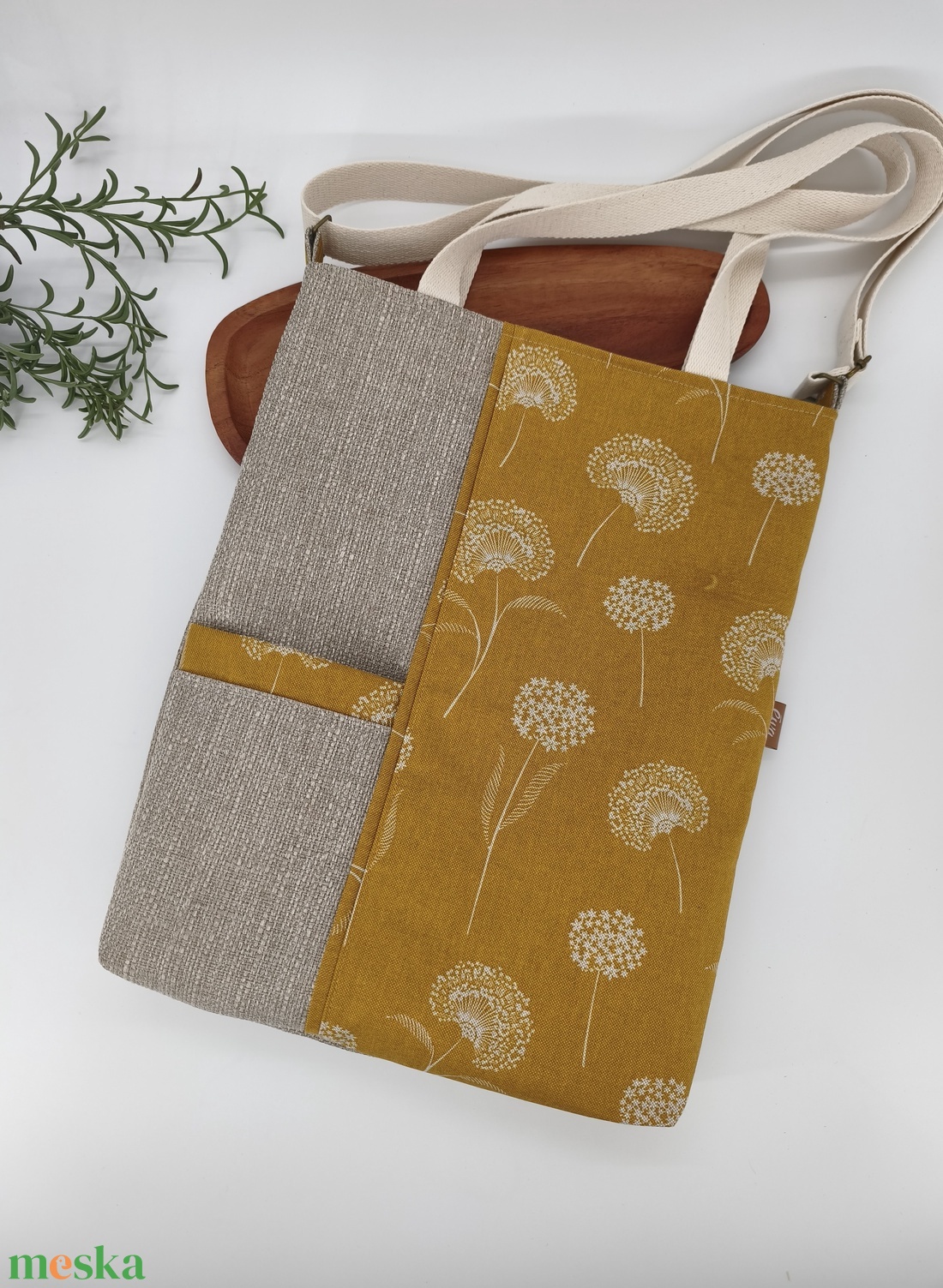 Vászontáska / Shopper táska - Pitypang mintás szatyor, dupla pánttal - táska & tok - bevásárlás & shopper táska - shopper, textiltáska, szatyor - Meska.hu