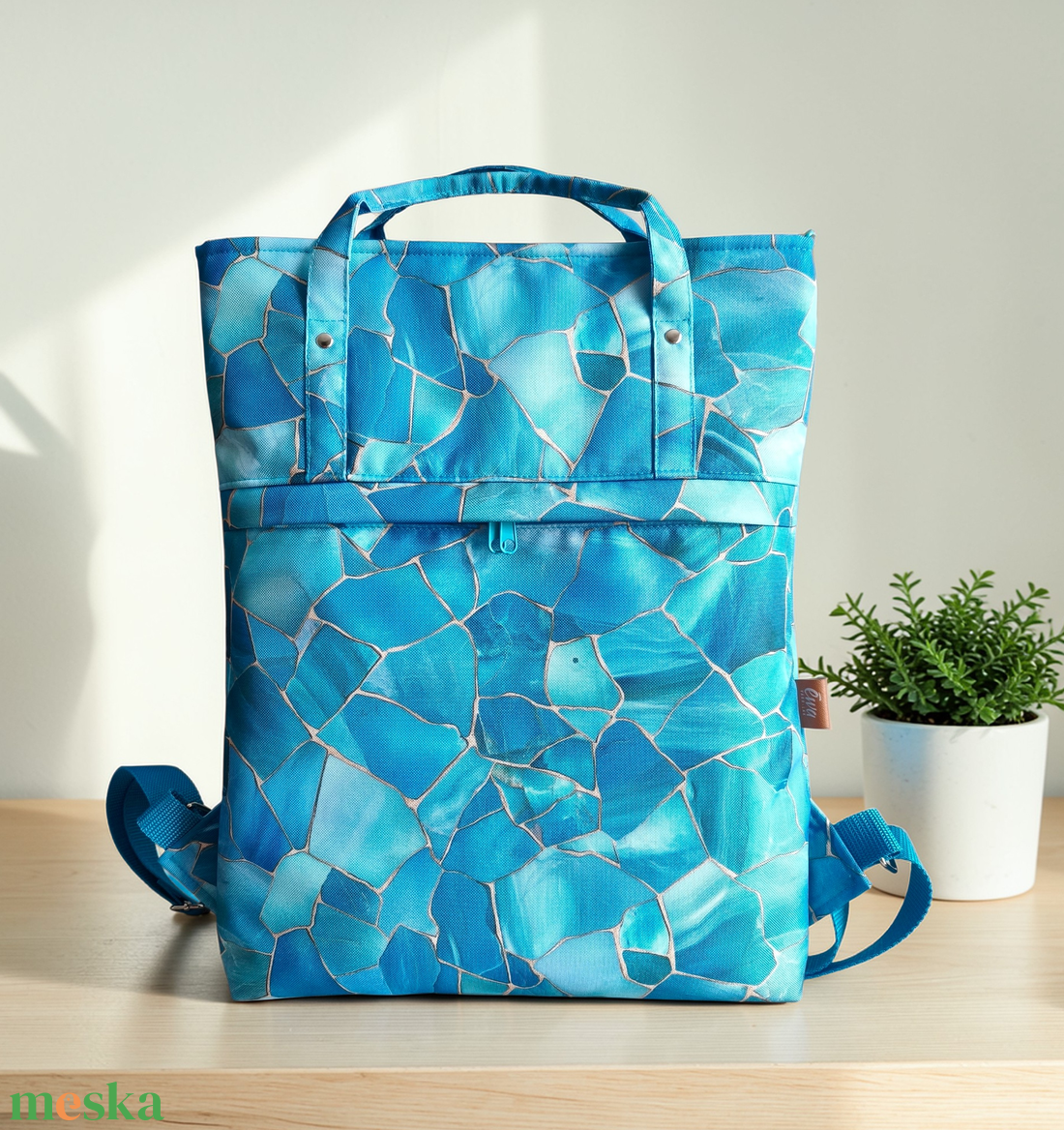 Ivett hátizsák és kézitáska, kék-türkiz márványminta - táska & tok - hátizsák - hátizsák - Meska.hu