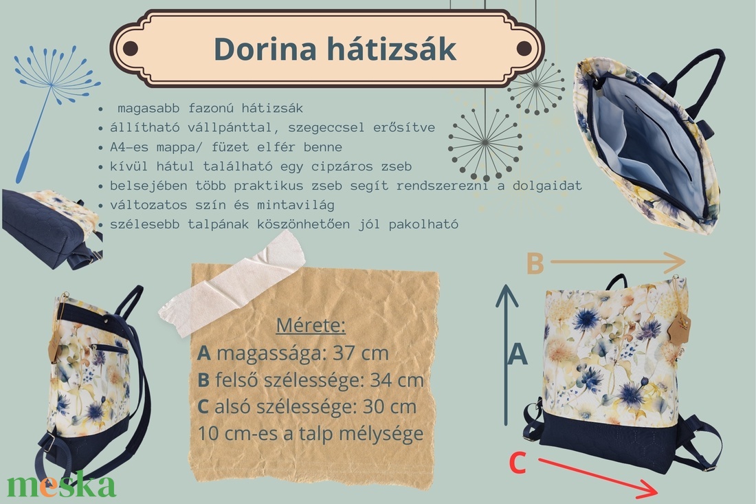 Dorina virágmintás női hátizsák,  pasztellvirágok - táska & tok - hátizsák - hátizsák - Meska.hu