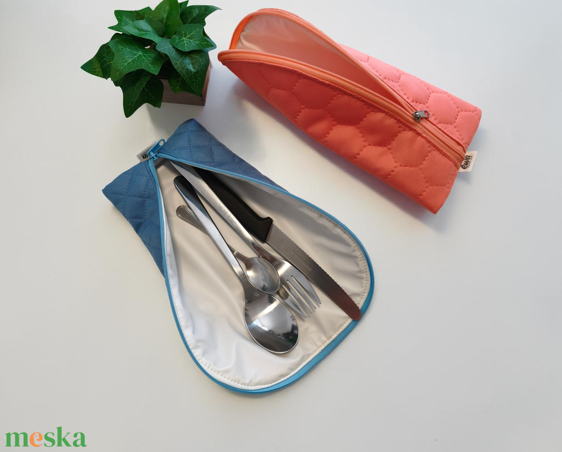 Evőszköz tartó kék, korall, barack színű evőeszköztartó - táska & tok - uzsonna- & ebéd tartó - evőeszköz tartó - Meska.hu