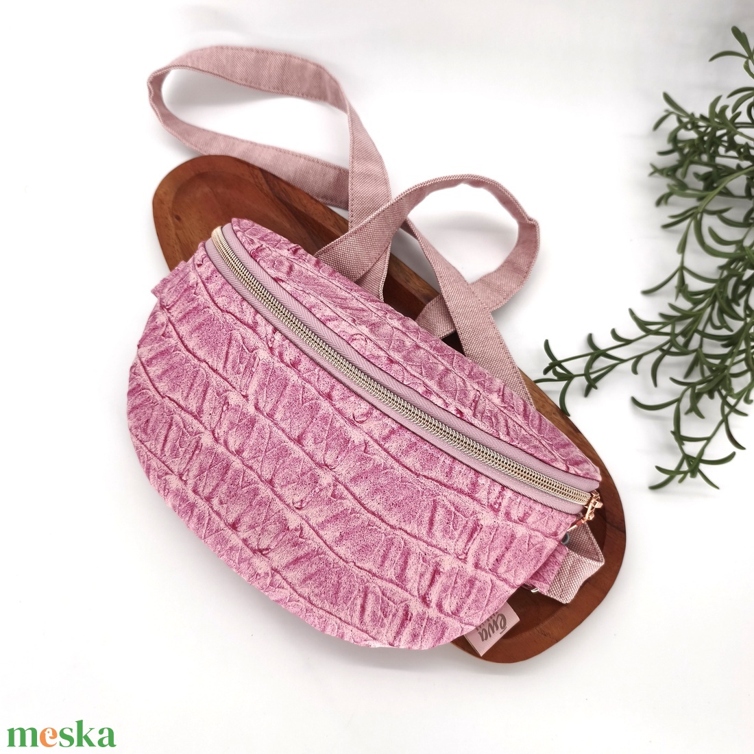 Mia crossbody, rózsaszín textilbőr övtáska testtáska - táska & tok - övtáska - Meska.hu
