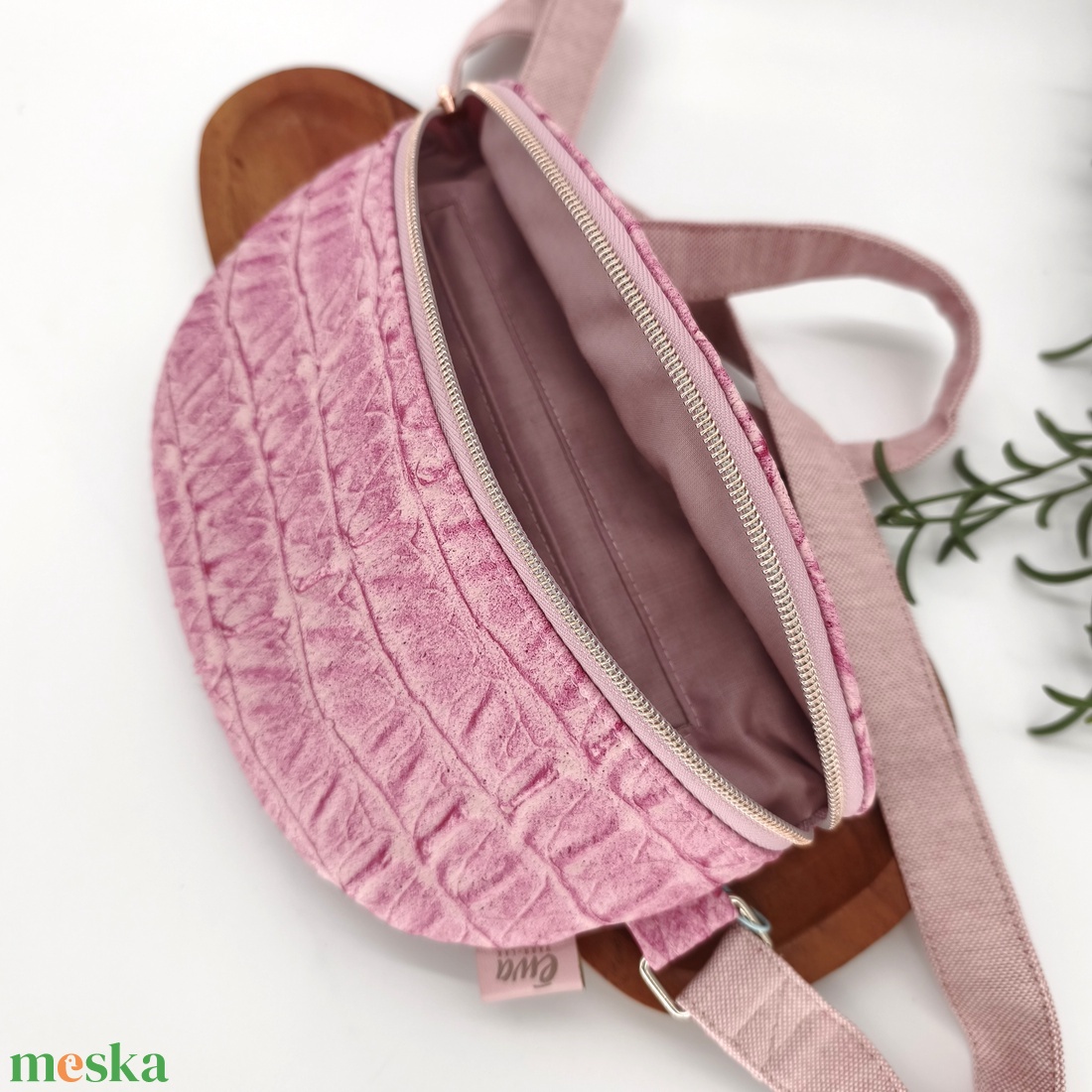 Mia crossbody, rózsaszín textilbőr övtáska testtáska - táska & tok - övtáska - Meska.hu