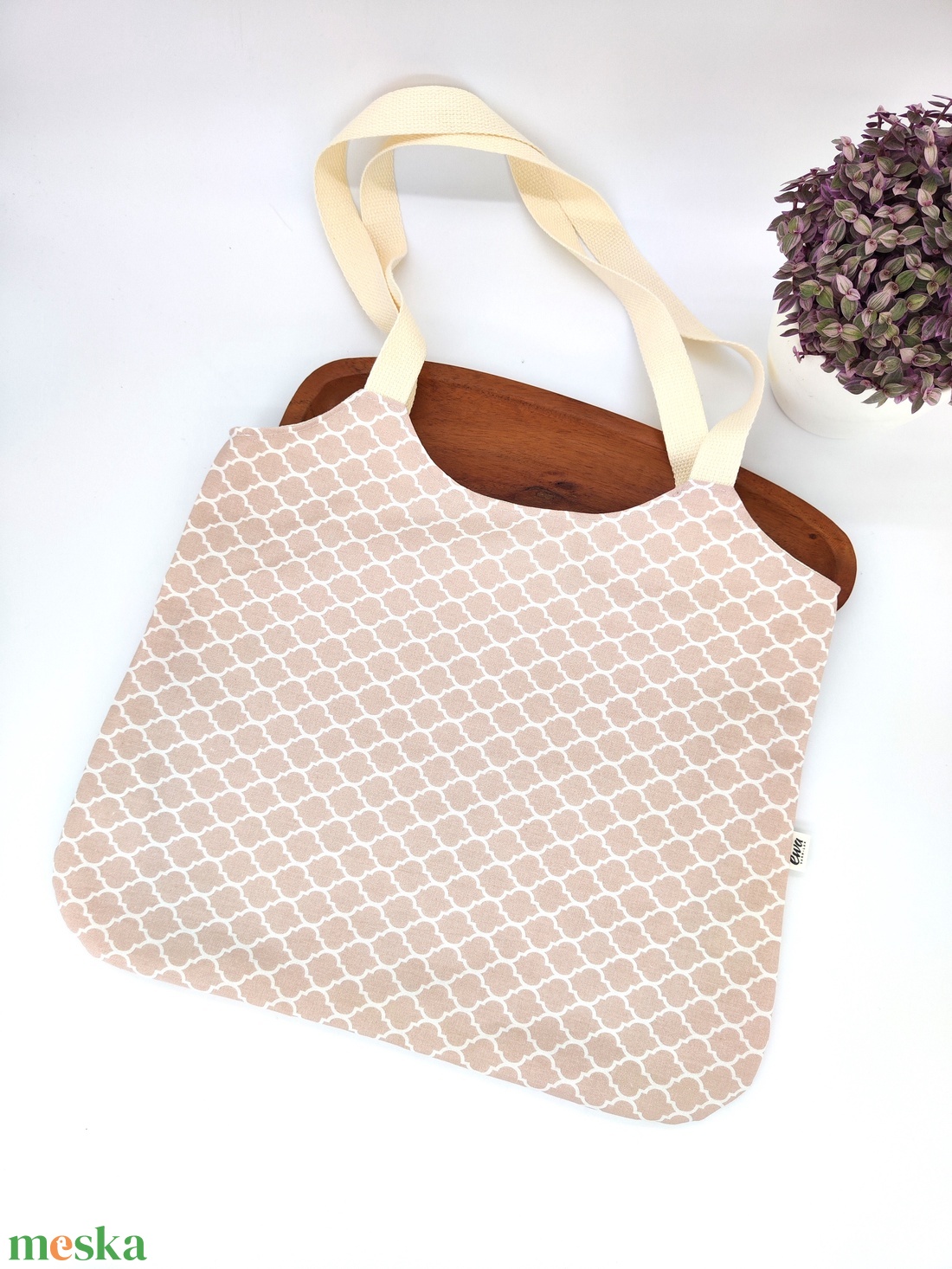 Dóra vászontáska pasztell rózsaszín marokkó minta / textilszatyor - táska & tok - bevásárlás & shopper táska - shopper, textiltáska, szatyor - Meska.hu