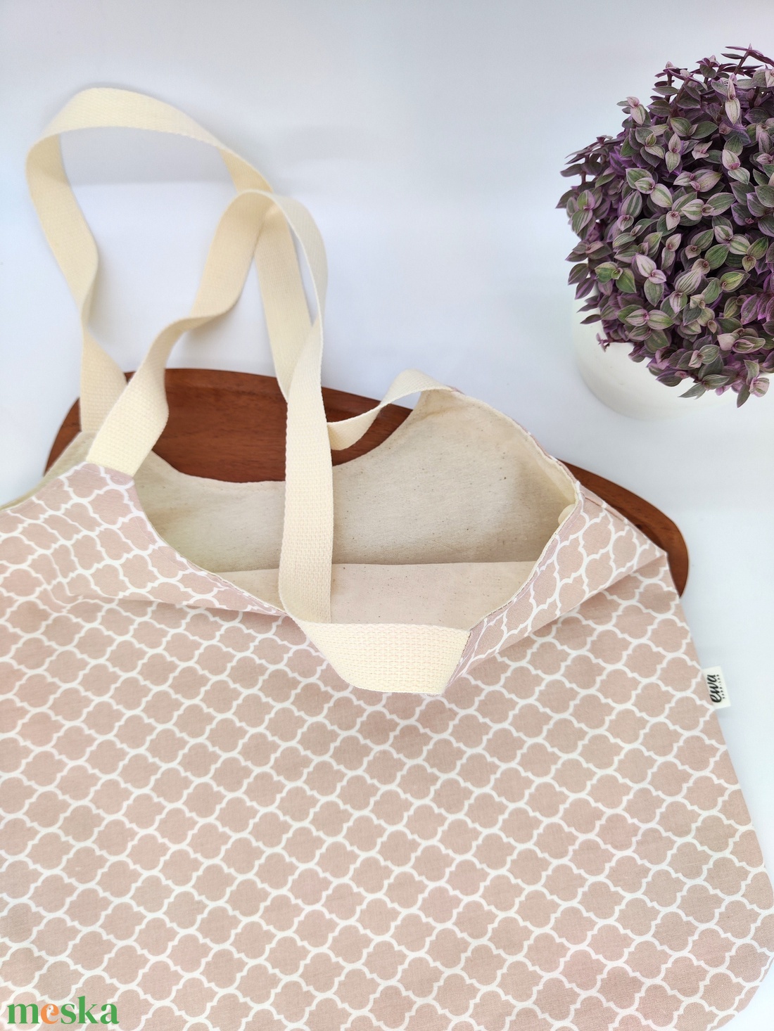Dóra vászontáska pasztell rózsaszín marokkó minta / textilszatyor - táska & tok - bevásárlás & shopper táska - shopper, textiltáska, szatyor - Meska.hu