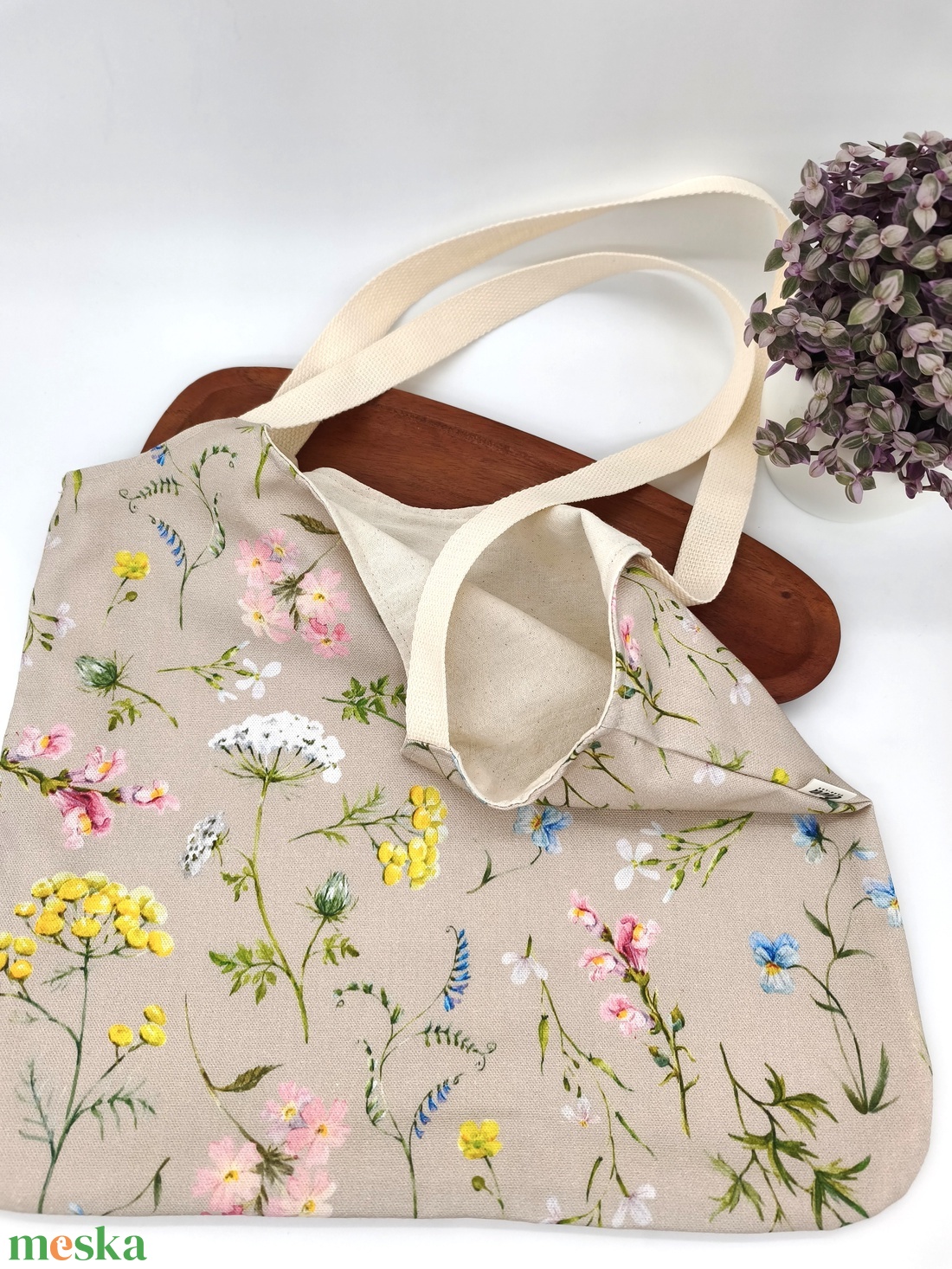 Dóra vászontáska mezei virágok 2. minta / textilszatyor - táska & tok - bevásárlás & shopper táska - shopper, textiltáska, szatyor - Meska.hu
