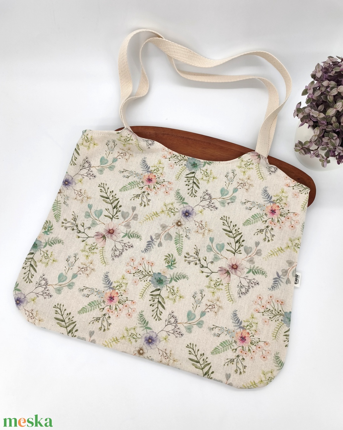 Dóra vászontáska vintage virágok / textilszatyor - táska & tok - bevásárlás & shopper táska - shopper, textiltáska, szatyor - Meska.hu