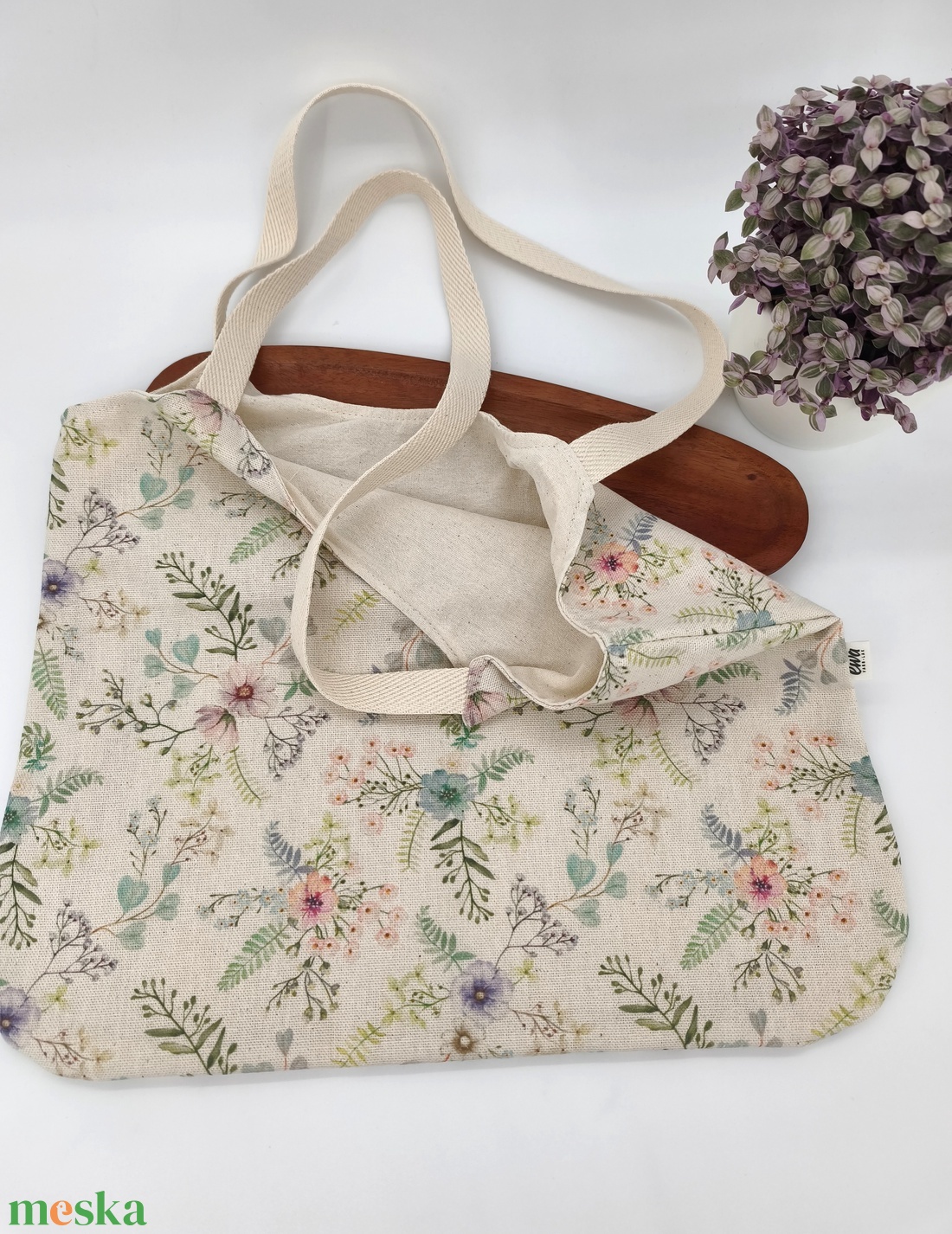 Dóra vászontáska vintage virágok / textilszatyor - táska & tok - bevásárlás & shopper táska - shopper, textiltáska, szatyor - Meska.hu