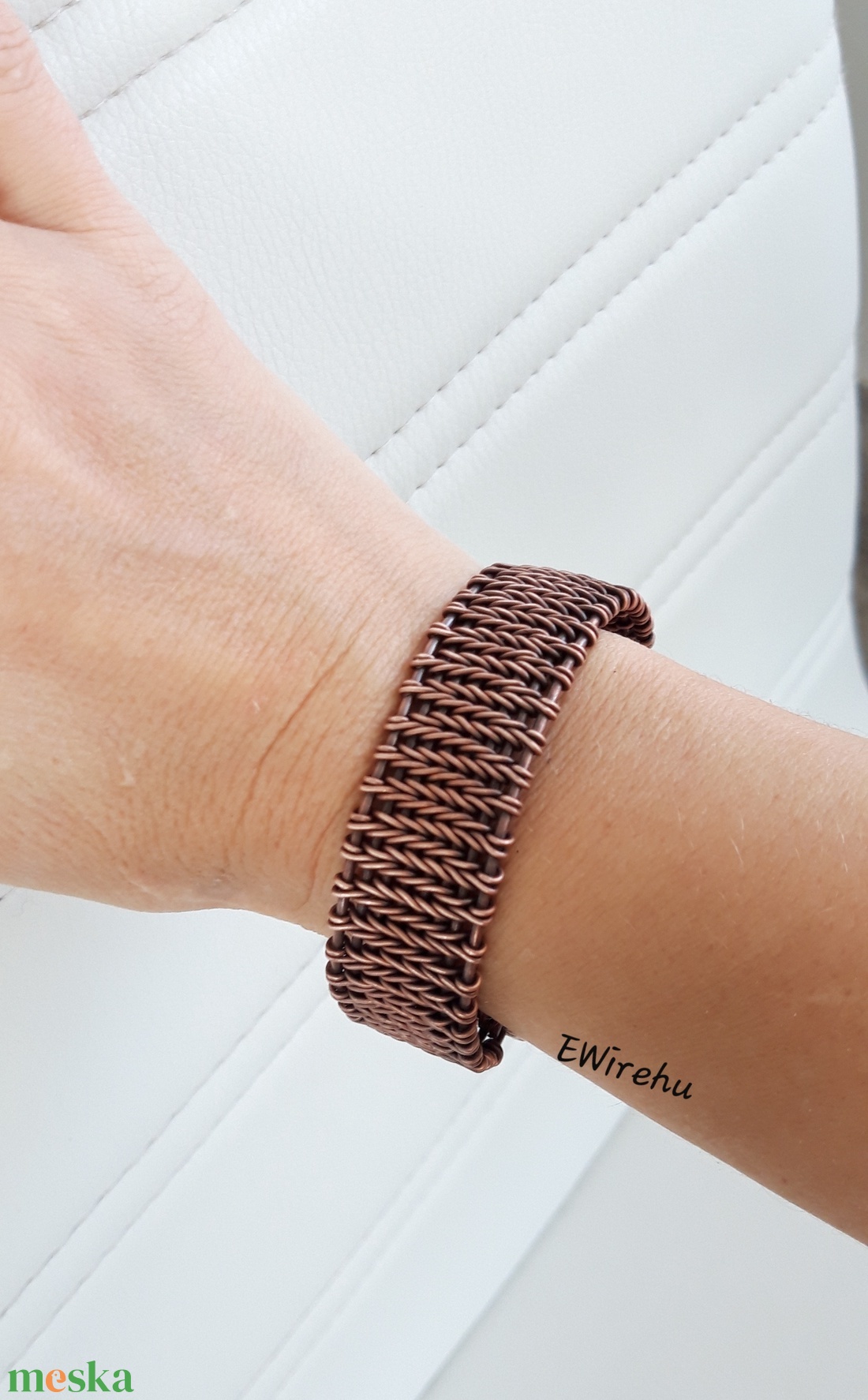 Antikolt vörösréz karkötő, egyedi, kézműves, drótékszer, réz ékszer, fonott, merev, karperec - ékszer - karkötő - karperec - Meska.hu