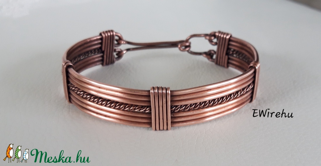 Antikolt vörösréz karperec egyedi, kézműves, drótékszer, réz ékszer - ékszer - karkötő - karperec - Meska.hu