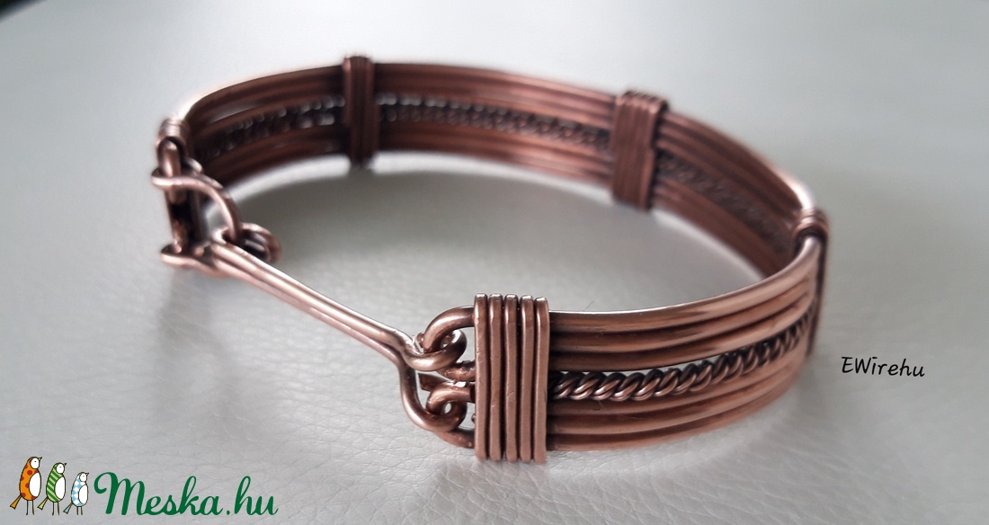 Antikolt vörösréz karperec egyedi, kézműves, drótékszer, réz ékszer - ékszer - karkötő - karperec - Meska.hu