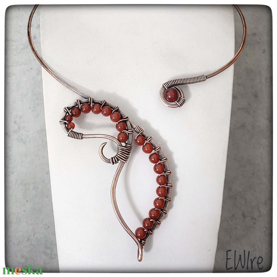 Karneol nyitott nyaklánc, vörösréz nyakk, réz nyaklánc - ékszer - nyaklánc - statement nyaklánc - Meska.hu