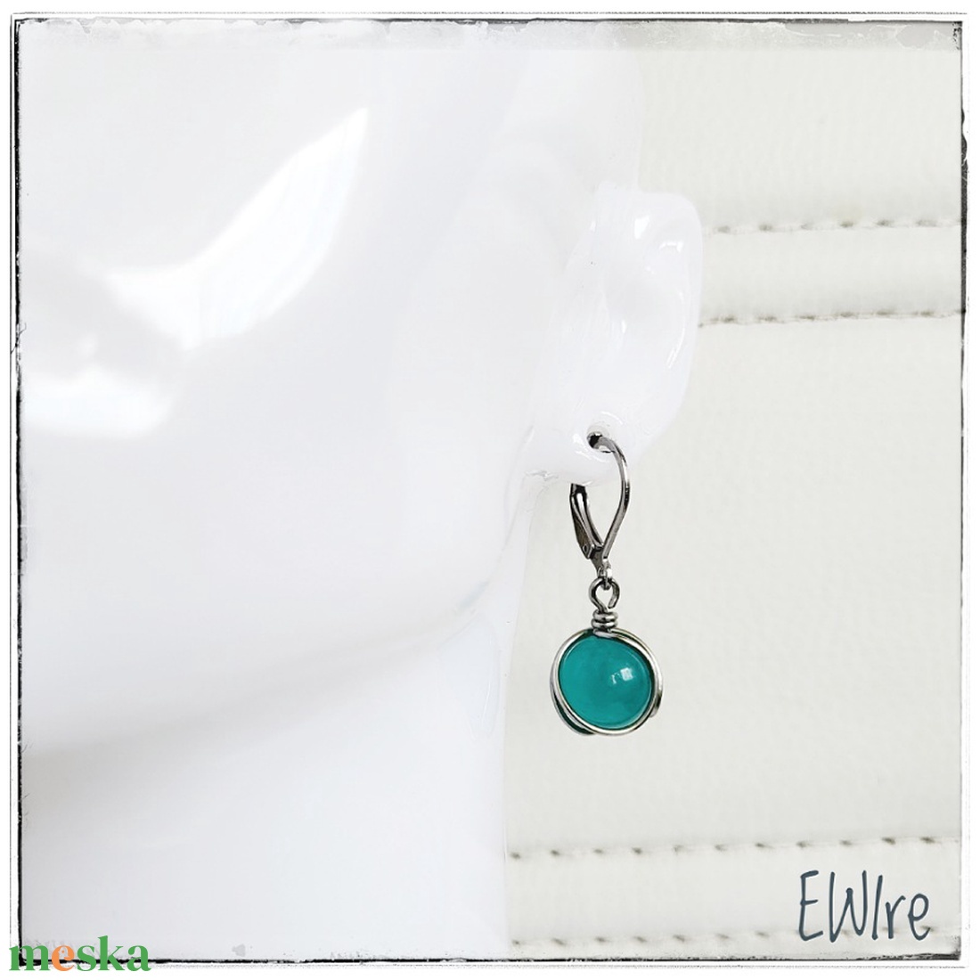 Kék amazonit fülbevaló, Orvosi fém fülbevaló - ékszer - fülbevaló - lógós kerek fülbevaló - Meska.hu