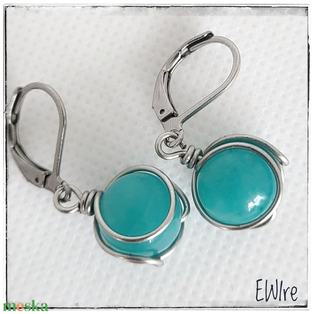 Kék amazonit fülbevaló, Orvosi fém fülbevaló - ékszer - fülbevaló - lógós kerek fülbevaló - Meska.hu