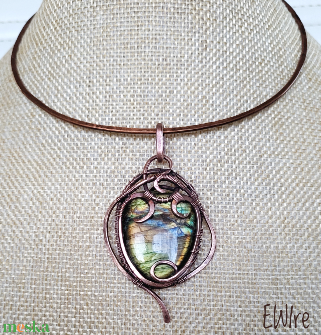 Labradorit medál, vörösréz egyedi medál - ékszer - nyaklánc - medál - Meska.hu