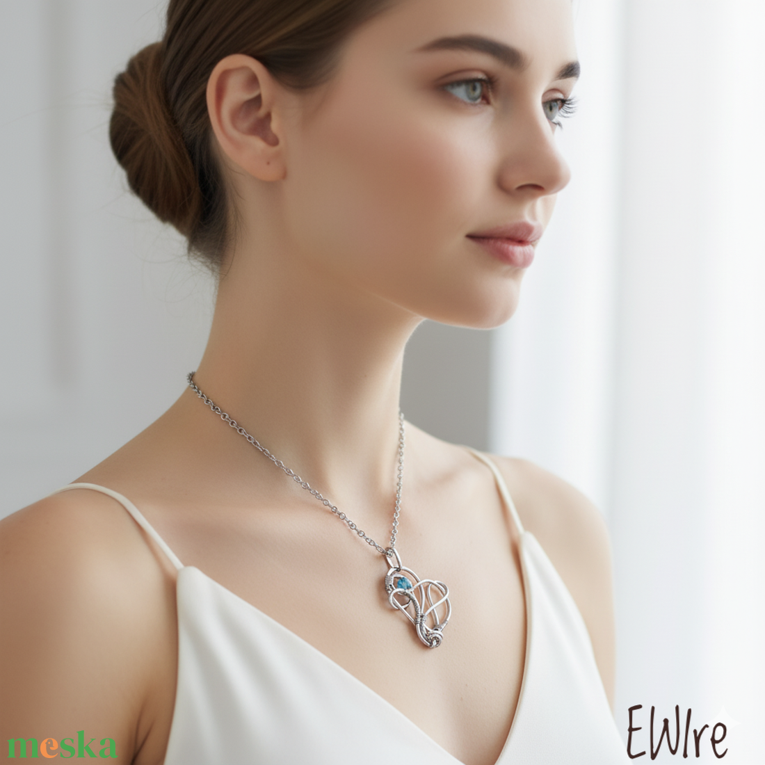 Szív medál, orvosi fém medál kék apatit ásványos drótékszer - ékszer - nyaklánc - medál - Meska.hu