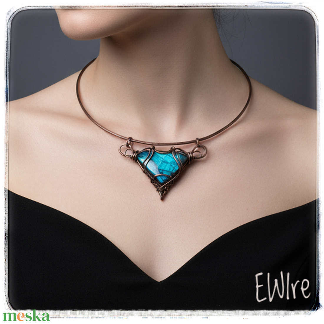 Kék labradorit nyakék vörösréz drótékszer - ékszer - nyaklánc - statement nyaklánc - Meska.hu