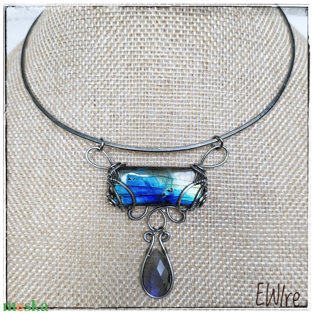 Szögletes labradorit orvosi fém nyakék, drótékszer - ékszer - nyaklánc - statement nyaklánc - Meska.hu