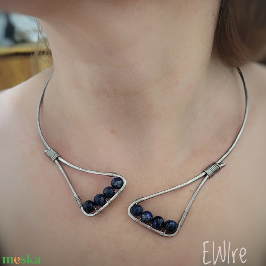 Lápisz lazuli orvosi fém nyakék, drótékszer - ékszer - nyaklánc - statement nyaklánc - Meska.hu