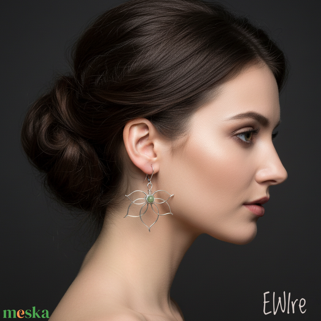 Virág orvosi fém fantázia fülbevaló jade ásványgolyóval - ékszer - fülbevaló - lógó fülbevaló - Meska.hu