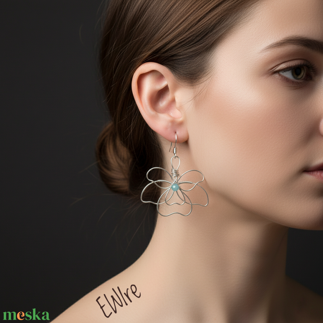 Virág orvosi fém fantázia fülbevaló amazonit ásványgolyóval - ékszer - fülbevaló - lógó fülbevaló - Meska.hu