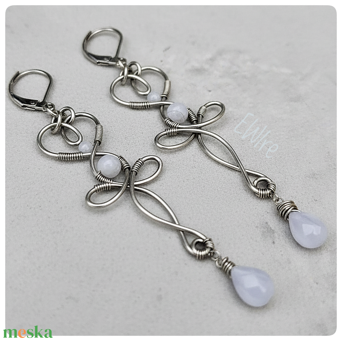 Csipkeachát kalcedon orvosi fém fantázia fülbevaló - ékszer - fülbevaló - lógó fülbevaló - Meska.hu