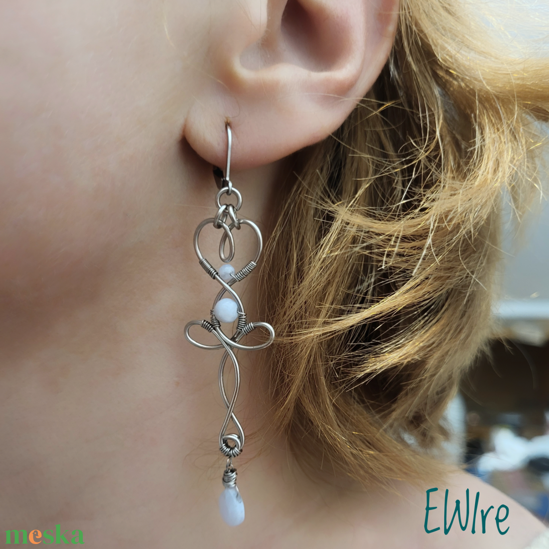 Csipkeachát kalcedon orvosi fém fantázia fülbevaló - ékszer - fülbevaló - lógó fülbevaló - Meska.hu