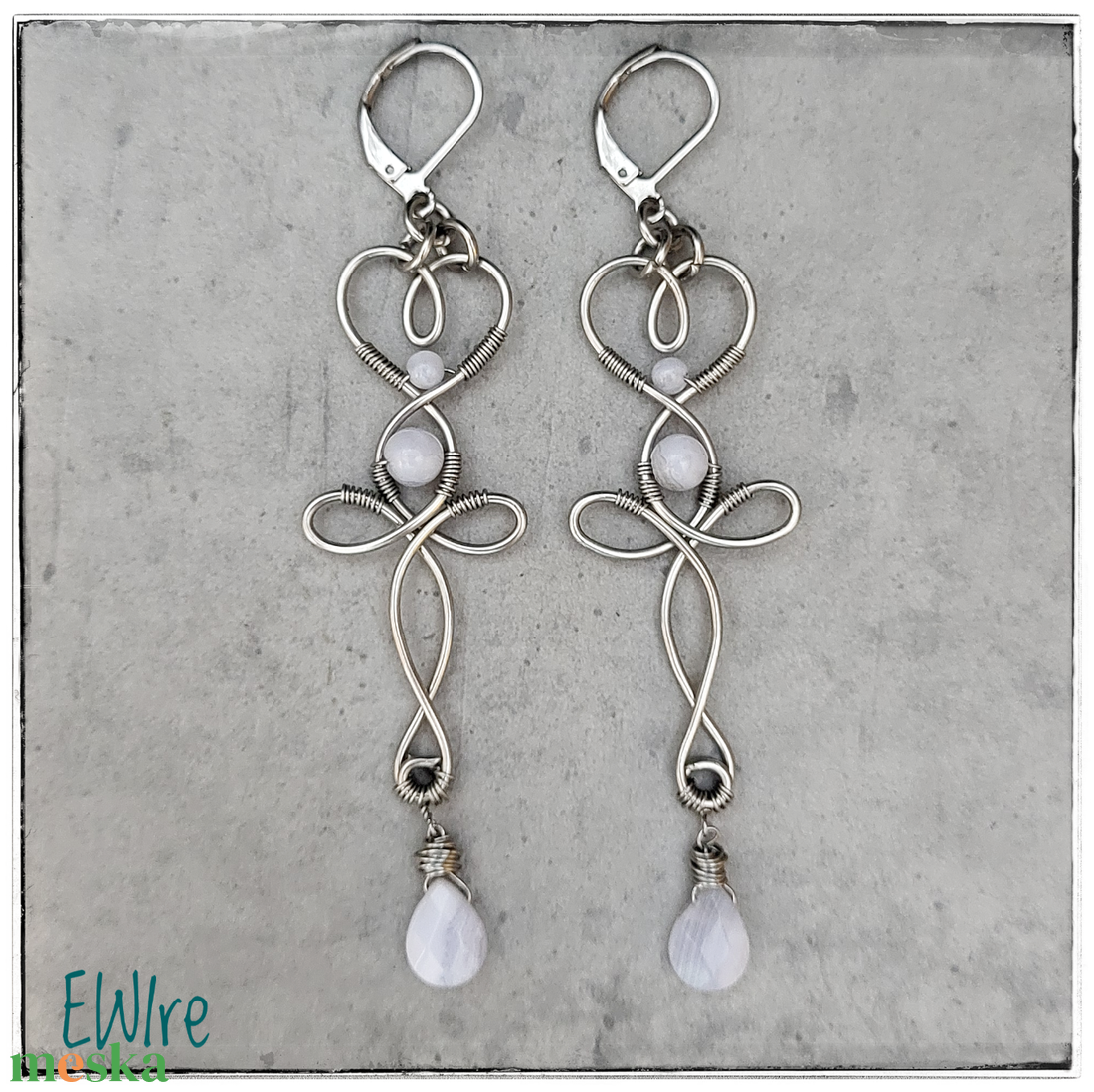 Csipkeachát kalcedon orvosi fém fantázia fülbevaló - ékszer - fülbevaló - lógó fülbevaló - Meska.hu