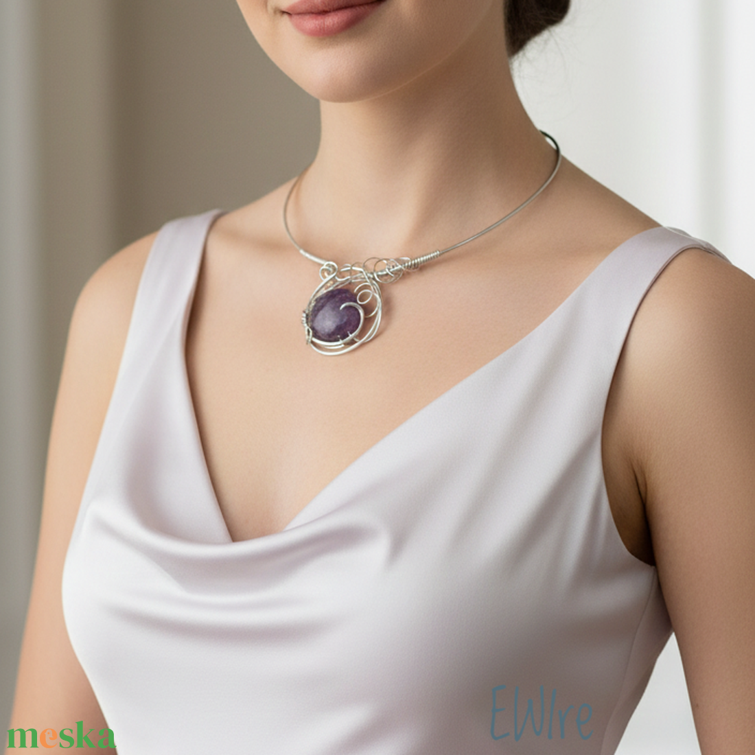 Ametiszt orvosi fém nyakék nyitott aszimmetrikus - ékszer - nyaklánc - statement nyaklánc - Meska.hu