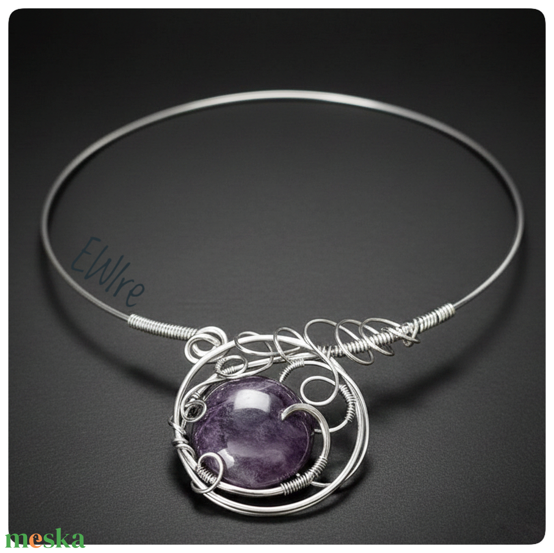 Ametiszt orvosi fém nyakék nyitott aszimmetrikus - ékszer - nyaklánc - statement nyaklánc - Meska.hu