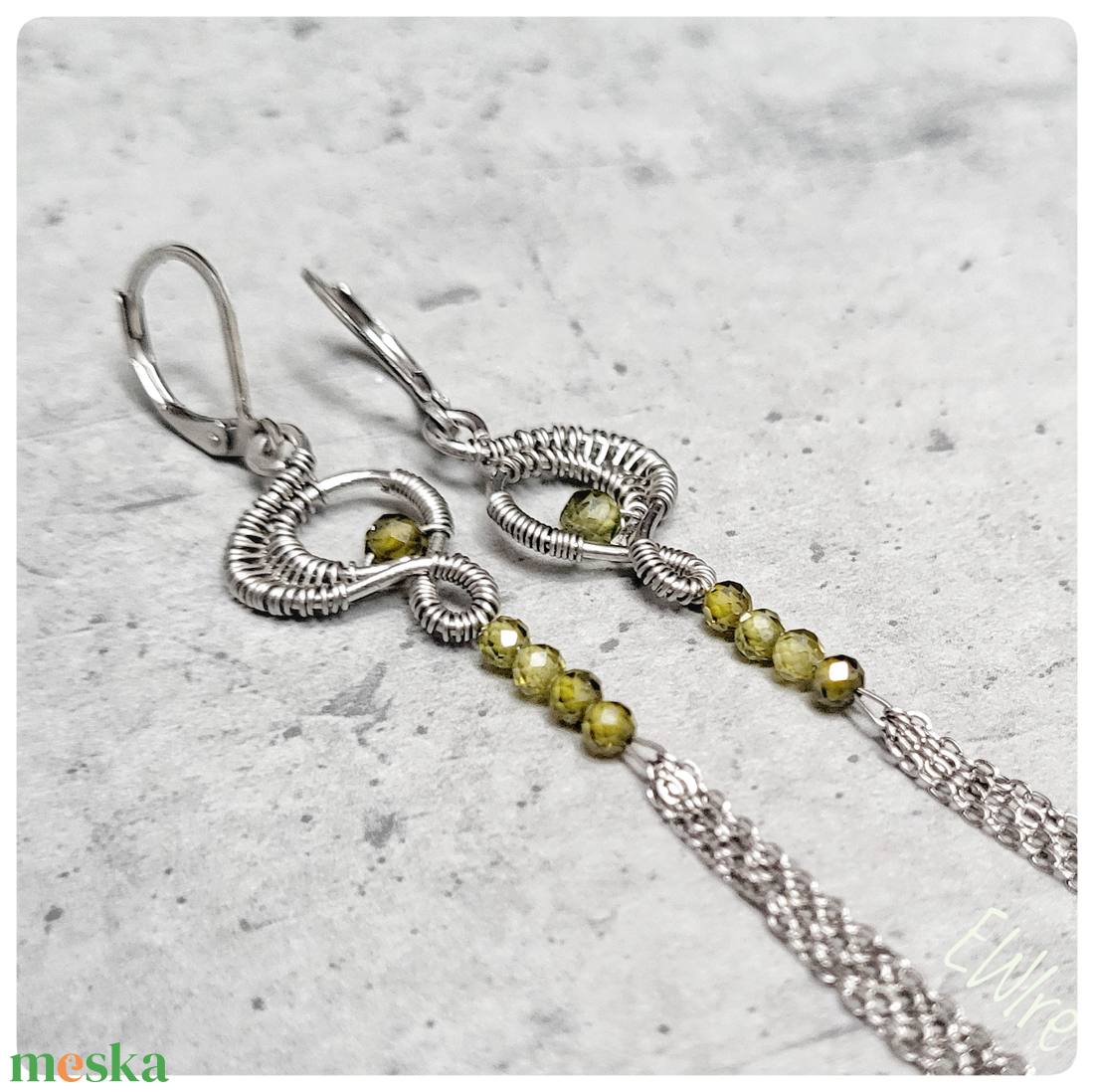 Cirkon gyöngyös hosszú fantázia fülbevaló, drótékszer - ékszer - fülbevaló - lógó fülbevaló - Meska.hu