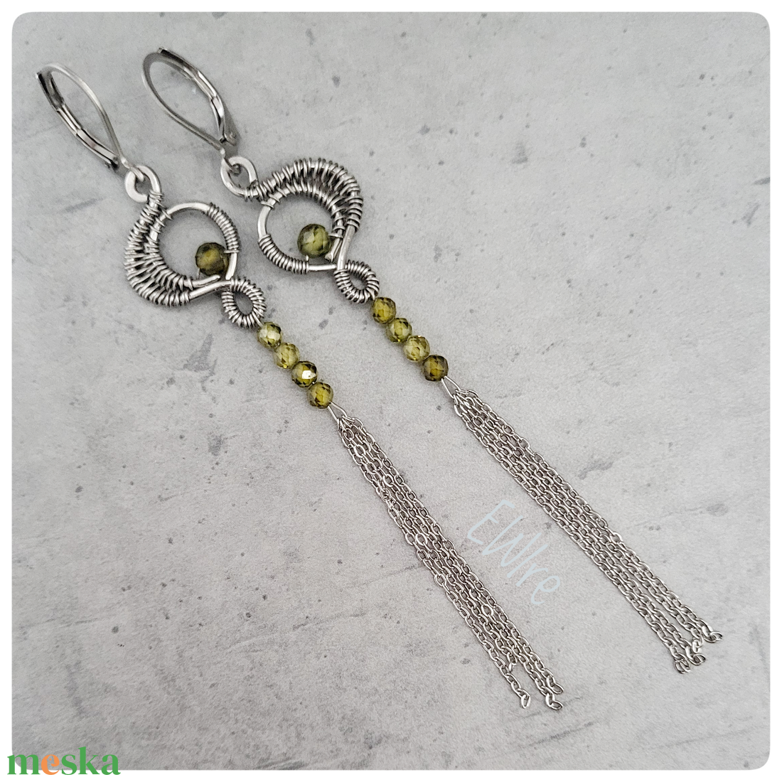 Cirkon gyöngyös hosszú fantázia fülbevaló, drótékszer - ékszer - fülbevaló - lógó fülbevaló - Meska.hu