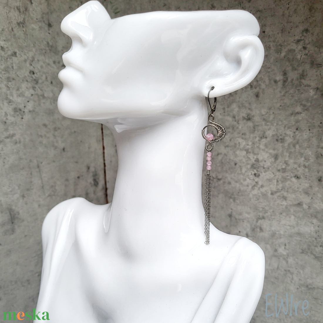 Cirkon gyöngyös hosszú fantázia fülbevaló, drótékszer - ékszer - fülbevaló - lógó fülbevaló - Meska.hu