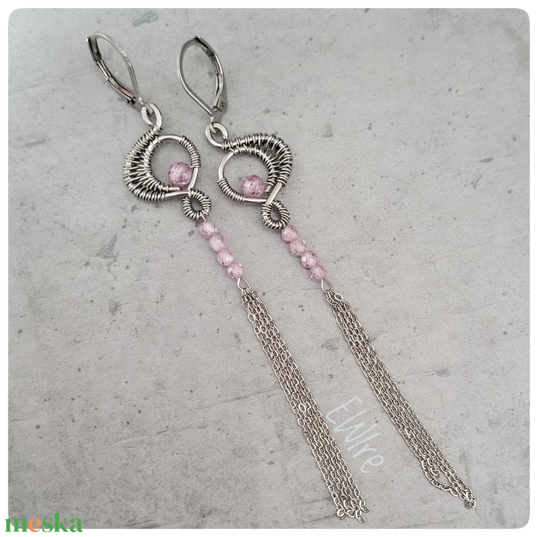 Cirkon gyöngyös hosszú fantázia fülbevaló, drótékszer - ékszer - fülbevaló - lógó fülbevaló - Meska.hu