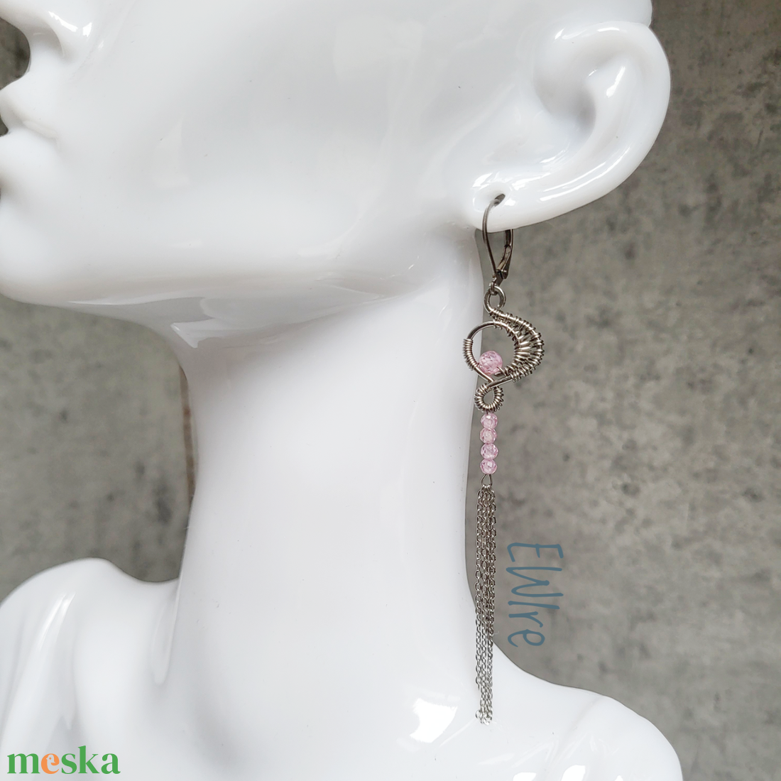 Cirkon gyöngyös hosszú fantázia fülbevaló, drótékszer - ékszer - fülbevaló - lógó fülbevaló - Meska.hu