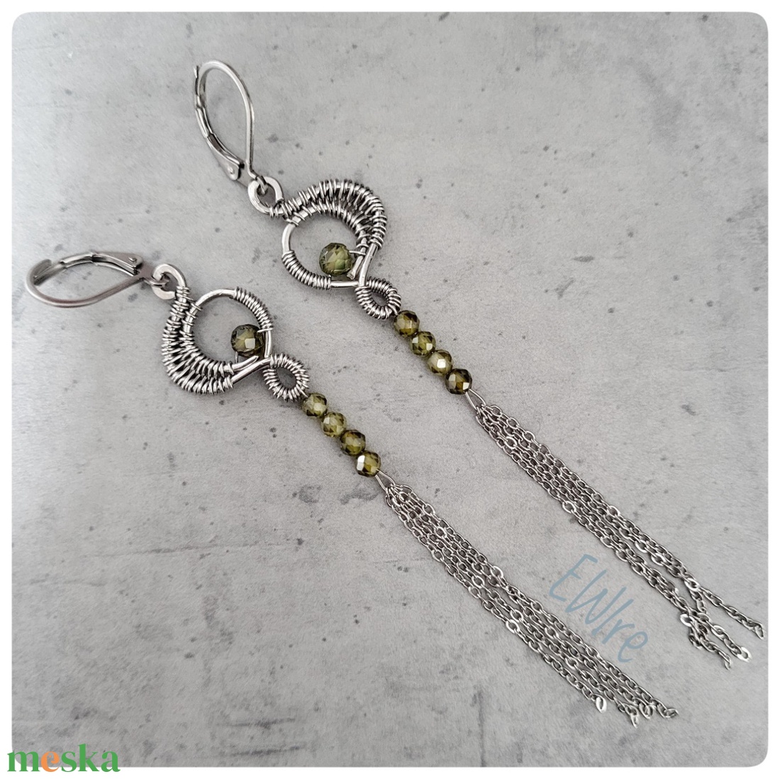 Cirkon gyöngyös hosszú fantázia fülbevaló, drótékszer - ékszer - fülbevaló - lógó fülbevaló - Meska.hu