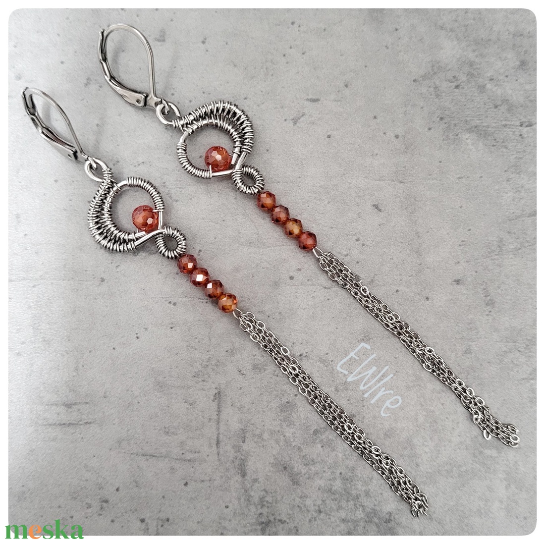 Cirkon gyöngyös hosszú fantázia fülbevaló, drótékszer - ékszer - fülbevaló - lógó fülbevaló - Meska.hu